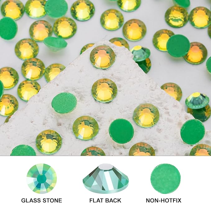Novani 3000 Pieces Flatback Rhinestones Glass Round Gems F-Green Crystals for Nail Art DIY Crafts Clothes Shoes,SS8,2.3-2.5mm