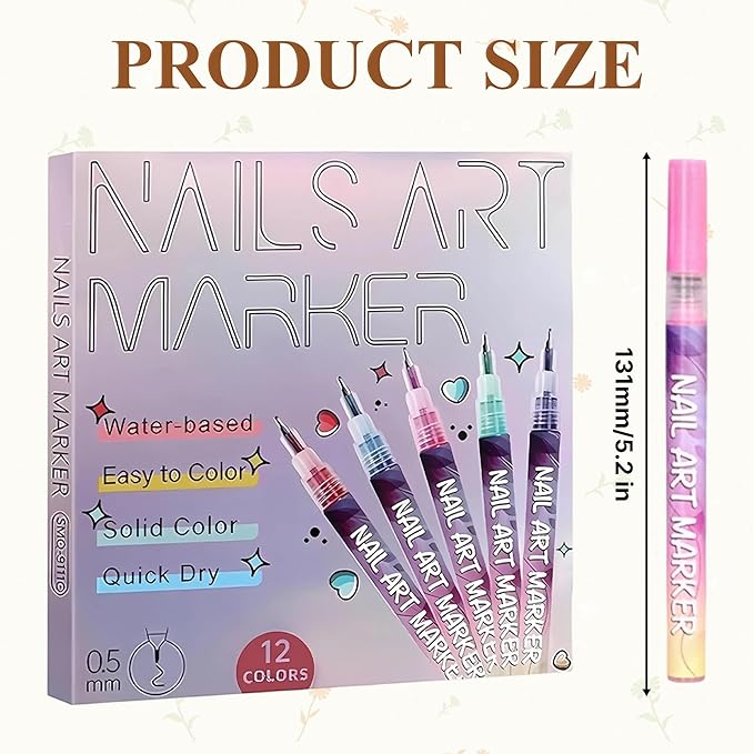 SUTROMA 12 Colors Nail Art Pens Kit, Waterproof and Quick Dry Nail Art Markers, Nail Polish Pens, DIY Art Nail Decorations