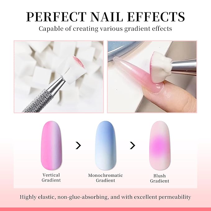 Nail Sponges Set for Ombre Gel 1inch 2CM Big Nail Sponges 100PCS Nail Art Tools Set With Grabbing Pen for Person DIY Nails Painting Gradient Colors at Home Nail Technician Salon