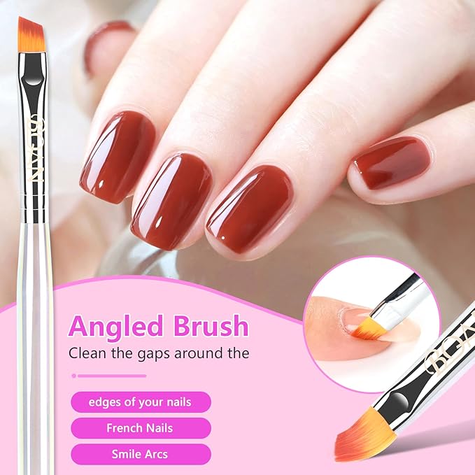BQAN Nail Art Clean Up Brushes,3PCS Flat/Oval/Fine Angled Gel Nails Brush for Cleaning Polish Mistakes on the Cuticles, Nail Art Tools for Nails Design Painting and DIY (Clear)