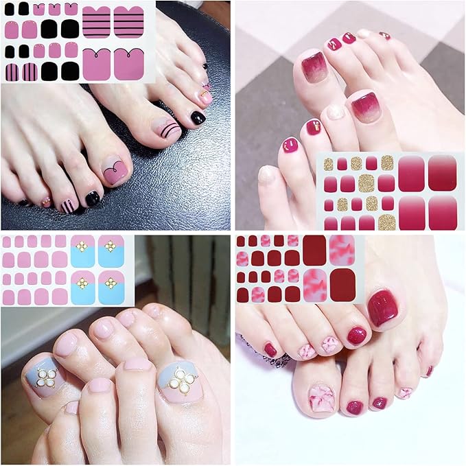 SILPECWEE Toe Nail Polish Strips Red Full Nail Wraps for Women Self Adhesive Nail Polish Stickers Gel Nail Strips Toenails Nail Art Decoration with 1pc Nail File (20 Sheets)