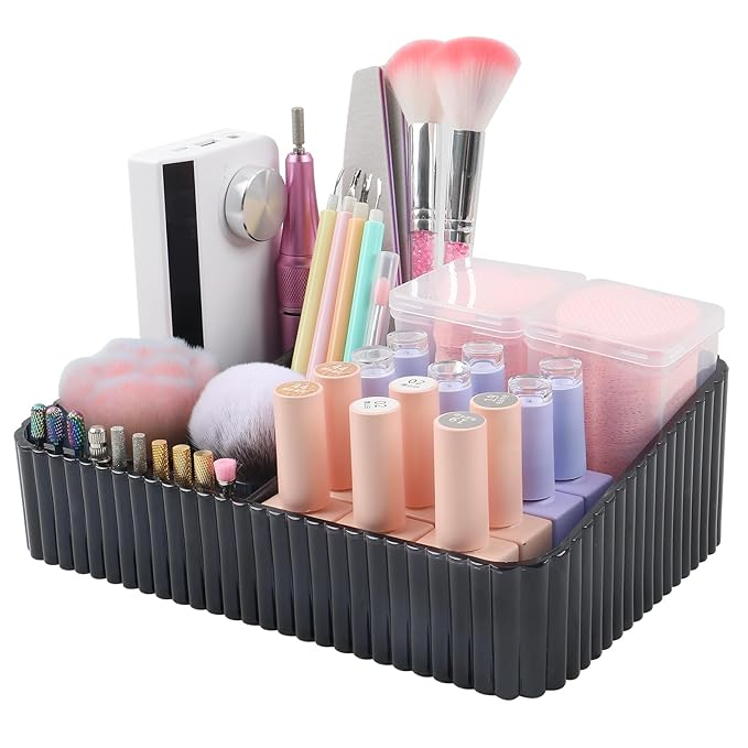 Nail Drill Machine & Bits Storage Box, 10 Holes Transparent Acrylic Drill Bit Holder, Plastic Nail Drill Tool Displayer Holder Case for Nails, Nail Drill Grinding Bit Organizer (Black)