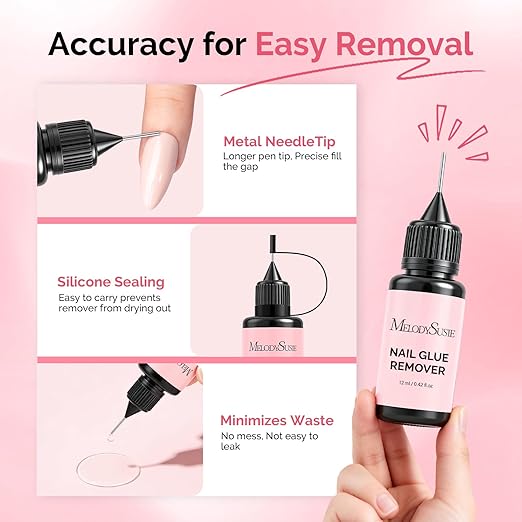 MelodySusie 2PCS Nail Glue Remover for Press on Nails, Acetone Free Nail Polish Remover Multi-Functional Liquid for Removing Glue from Nail Tips Full Cover Nails for Home and Salon Use