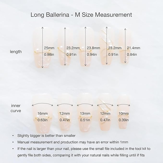 [GLORS] Luxury Pearl Press-on Nails, Long Ballerina Shape, Gold Accented Artificial Nails Set, Handmade False Nail 10 Pieces (Medium, LS)