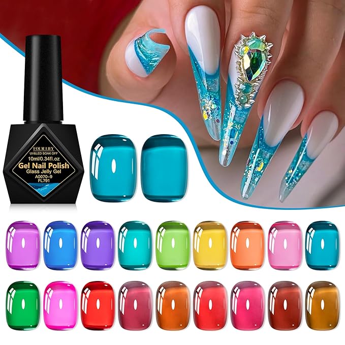 Jelly Gel Nail Polish Set - 18 Popular Colors Green Pink Red Gel Polish, Chip Proof & Glossy Finish, Gift for Women and Girls Valentine’s Day, Birthday, Home & Salon Manicure