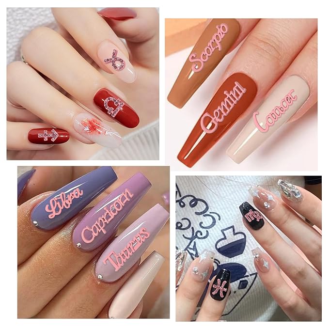 24 Pieces Pink Alloy Zodiac Nail Charms Zodiac Sign Charms for Nails Twelve Constellation Words Charms Virgo Leo Aries Taurus Gemini Capricorn Zodiac Nail Charms for Women Nail Art Decoration