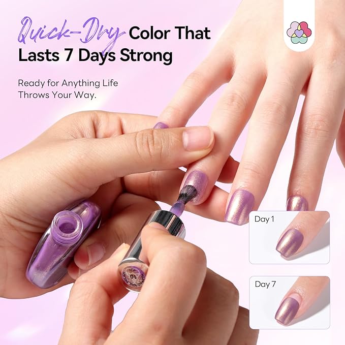 SAVILAND Pearl Nail Polish Set: Quick Dry 12-Free Aurora Nail Polish 6 Shimmer Purple Pink Blue Colors Fingernail Polish Set Summer Vegan Nail Toes Lacquer DIY Nail Art Home Use Christmas Gift Women