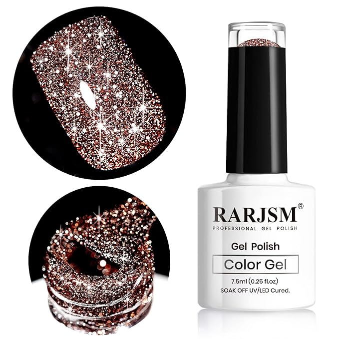 RARJSM Reflective Glitter Gel Polish,Flash Dimond Caramel Brown Gel Nail Polish Winter Colors Sparkly Shiny Nail Art U V L E D Curing Need for Manicure DIY and Nail Salon 7.5ML