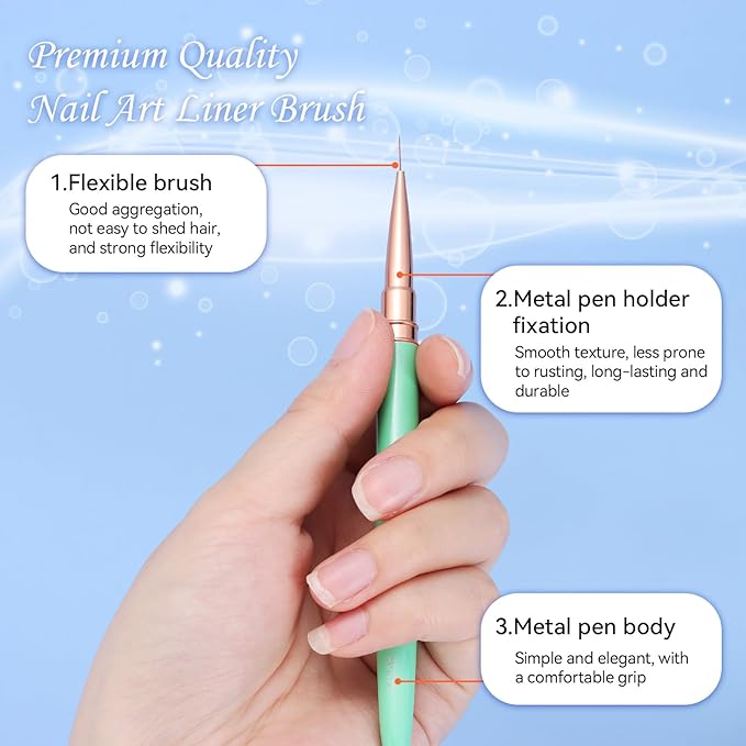 6Pcs Colorful Nail Art Liner Brushes Set, Detail Painting Design Fine Lines Drawing With Cap Metal Handle Home DIY Salon Manicure Tool Women Gifts, 5/7/9/11/15/18mm