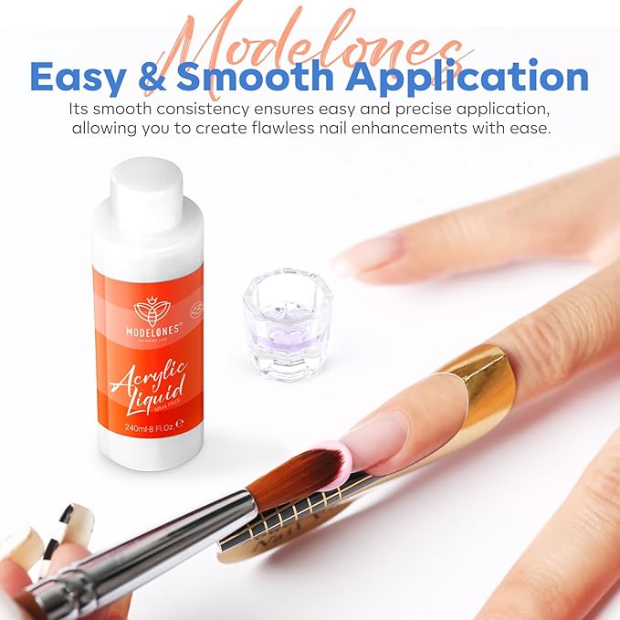 modelones 8 oz Monomer - Professional Monomer Acrylic Nail Liquid 240ml for Acrylic Powder, Nail Extension 3D Carving - MMA Free Low Odor Non-Yellowing DIY Salon Home