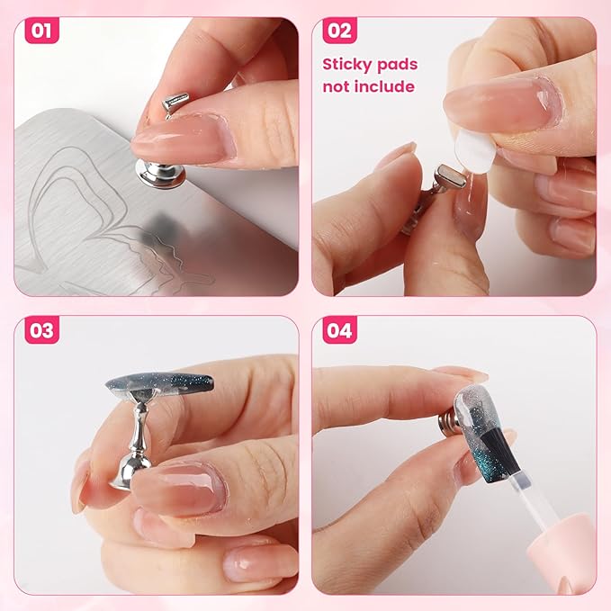 TADOPRO Nail Stand for Press Ons, Nail Holder for Painting Nails, Press on Nail Stand for Nail Art with Magnetic Metal Base Nail Art Supplies Home DIY & Salon Use(sliver02)