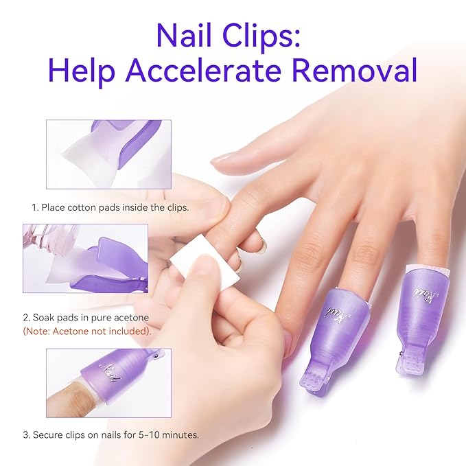 Makartt Nail Polish Remover Clips Kit, 20PCS Reusable Nail Soak Off Clips for Fingers & Toes, Acrylic & Nail Remover Tools, Double-Ended Cuticle Pusher, Fast, Mess-Free Gel Removal at Home or Salon
