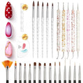 Beetles Nail Art Brushes 25pcs - Confetti Nail Art Pens Daul Ended Dotting Tools Striping Liner Brushes for Nails Flower Sculpting Tools with Palette Brush Holder DIY Home Salon Manicure Design Set