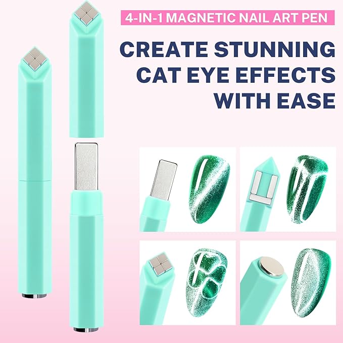 2026 Upgrade 4-in-1 Diamond Cat Eye Magnet for Nails Art,3 Creative Patterns for Cat Eye Gel Polish（French, heart, rabbit）, Easy to Use for Beginners & Nail Artists
