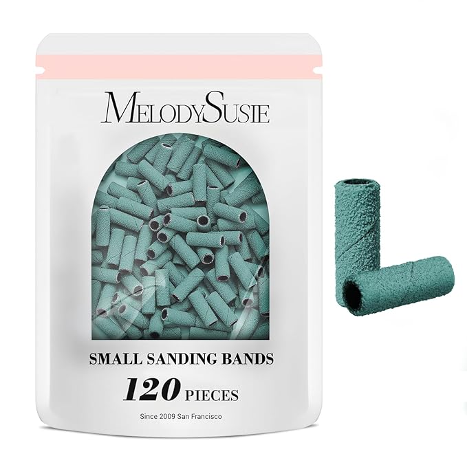 MelodySusie 120 Pcs Nail Drill Bits Small Sanding Bands for 3.1mm Mandrel Bit, 120 Medium Grit Nail File for Acrylic Nails Gel Manicures and Pedicure, Dark Green (Only Sanding Bands)