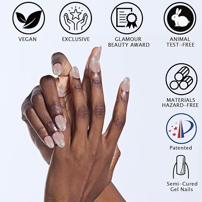 Pink Semi Cured Gel Nail Strips 20Pcs Glitter UV Gel Nail Stickers Glossy Nails Polish Strips UV/LED Light Needed Self Adhesive Full Polish Nails Wraps for Women