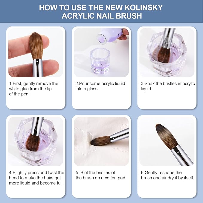 Acrylic Nail Brush Size 6,KEMEISI 100% Pure Kolinsky Nail Art Brushes Sturdy Handle Oval Shaped Acrylic Powder Nail Design Tools for Professional Manicure DIY Home Salon (Blue Gradient)