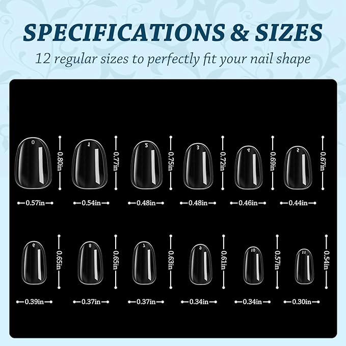 Lsnisni Fake Nail Tips, 576PC Gel Acrylic Nail Tips,Clear Short Round Press On Nails，Nail Supplies Suitable for Women or Girls to DIY Nails 12 Sizes For Your Choice!