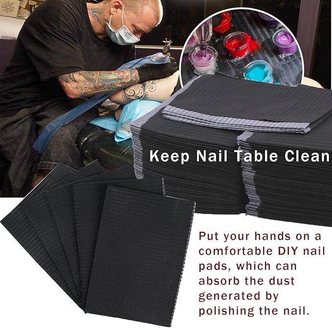 125PCS Disposable Nail Art Table Towels Mat 13" X 17" Waterproof 3 Ply Nail Art Mat Paper Sheet Clean Pads Tattooing Table Mat Nail Table Cover Tattoo Supplies (Black)
