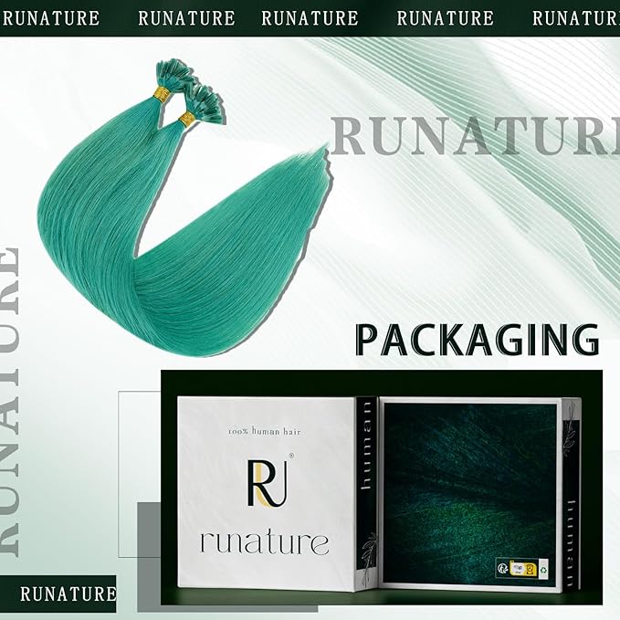 RUNATURE U Tip Hair Extensions Human Hair 20 Inch Teal Hair Extensions for Highlight Party Cosplay Invisible Real Human Hair Extensions Hot Fusion Long Lasting Real Hair U Tip Extensions 25g 25s