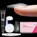 Beetles Tipex Gel Nail Kit with 224Pcs 16Sizes Medium Coffin Apex Nail Tips C Curved , Pre-building Acrylic Nails with Tipex Nail Glue，Mini Nail Lamp, Nail File for DIY Nails or Salon Use