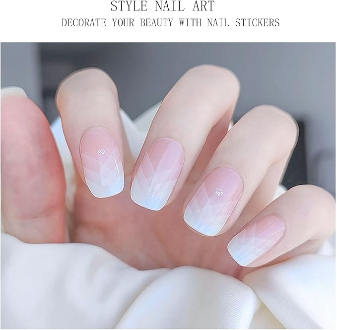 JMEOWIO Gel Nail Stickers Cream Pink French Tip Semi Cured Gel Nail Strips Wraps UV/LED Nails Art Design Decoration Accessories