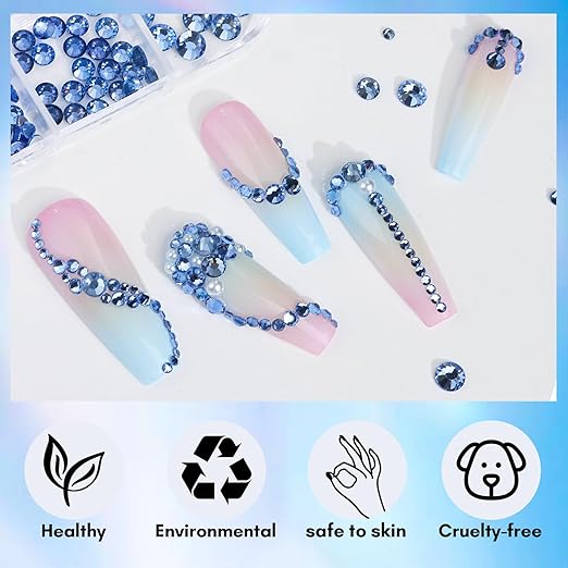 Makartt Blue Nail Rhinestones Flatback Rhinestones Multi-Size Round Crystal Glass Nail Charms Diamonds Nail Jewels for DIY Crafts Makeup Nail Art Supplies Accessories Christmas Gift