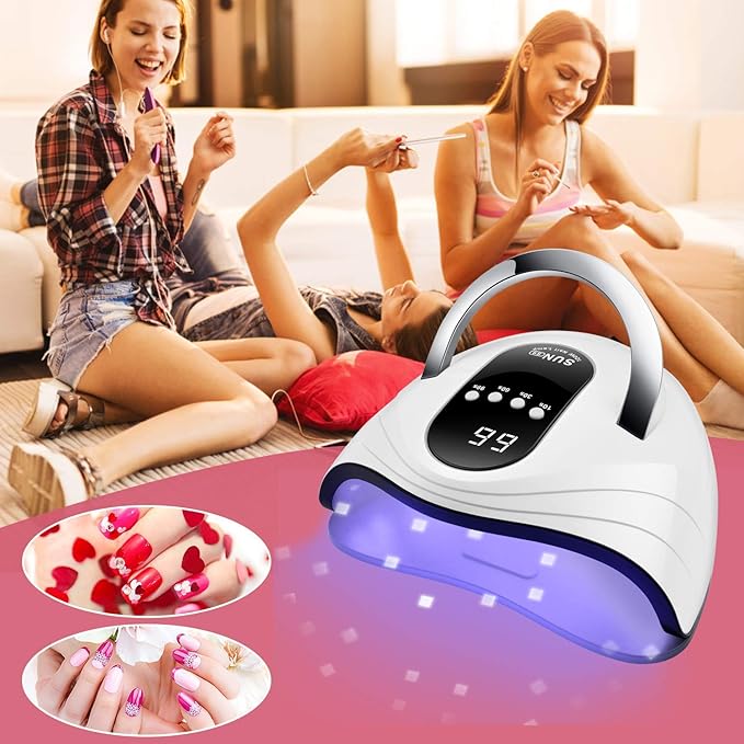UV Gel Nail Lamp 120W LED Nail Light Fast Dryer for Gel Polish Curing with 4 Timers Portable Handle Large Space Automatic Sensor (White)