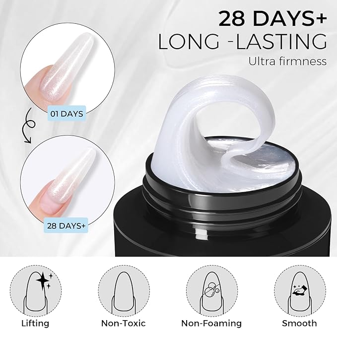 TOMICCA 3D Gel Nail Art, White Sparkles Sculpting Gel for Nail Art 1.76 OZ 3D Nail Hard Gel Nail Gel Nail Extension Gel for Nails Manicure DIY at Home Glitter