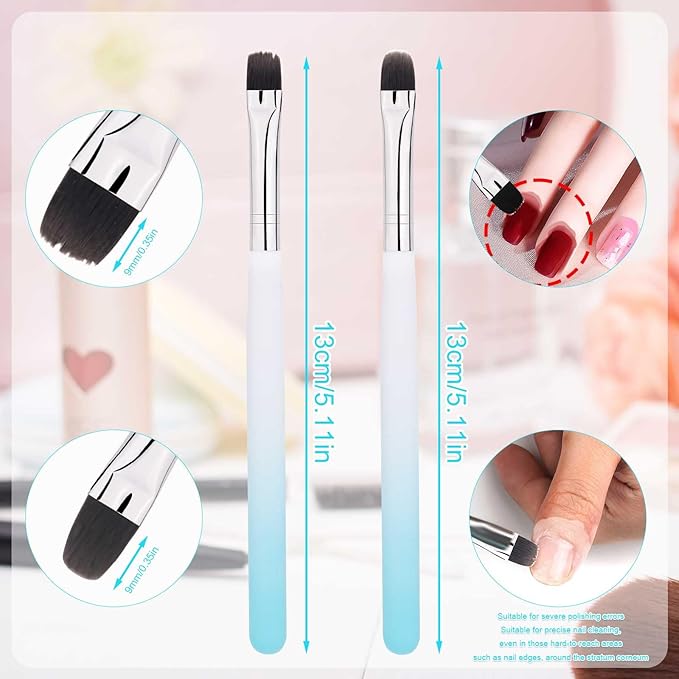 2pcs Nail Art Clean up Brushes, Painting Brushes for Gel Nails with Round & Flat Head Pen Painting Tools for Nail Design & Polish Mistake Cleaning
