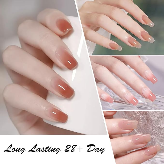 CANNI 30Pcs Jelly Gel Nail Polish Set - 9ML Transparent Nude Brown Red Pink Milky White Gel for French Manicure, Soak Off UV LED Nail Kit for Salon & DIY Home Use