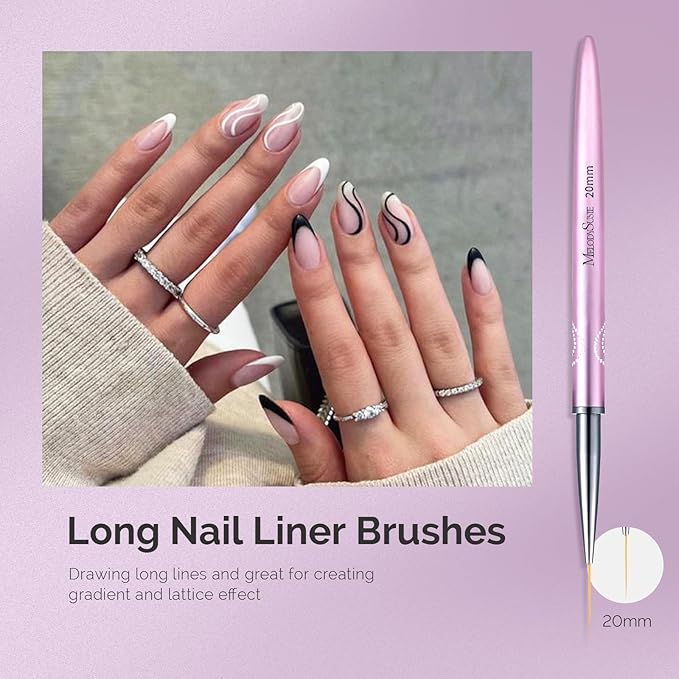 MelodySusie Nail Art Liner Brushes 5Pcs Professional Gel Polish Painting Art Design Pen Set for Thin Long Lines, Tiny Details, Fine Drawing, Delicate Coloring,Sizes 5/7/9/11/20mm