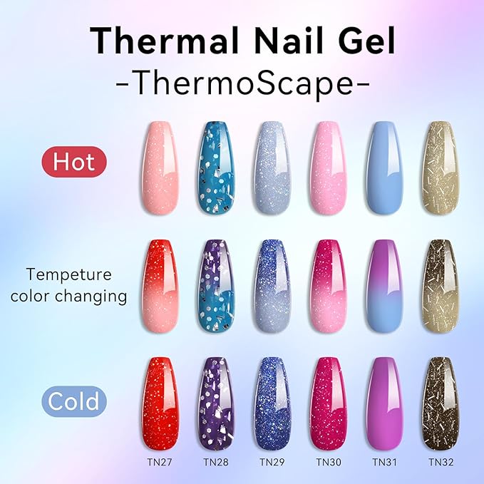 Born Pretty Color Changing Gel Nail Polish, 6 Colors Glitter Temperature Change Gel Polish Red Hot Pink Blue Long Lasting Nail Polish U V Set for Manicure and Nail Art, DIY at Home, Salon-Quality 7ml