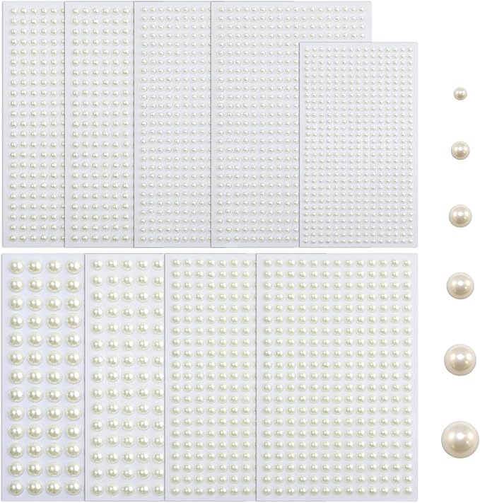 2912 pcs Self Adhesive Pearl Gems for Crafts Flat Back Pearl Stickers for Nails, Face, Body, Hair 6 Sizes (3-10mm) for DIY Art, Wedding Makeup, Scrapbooking
