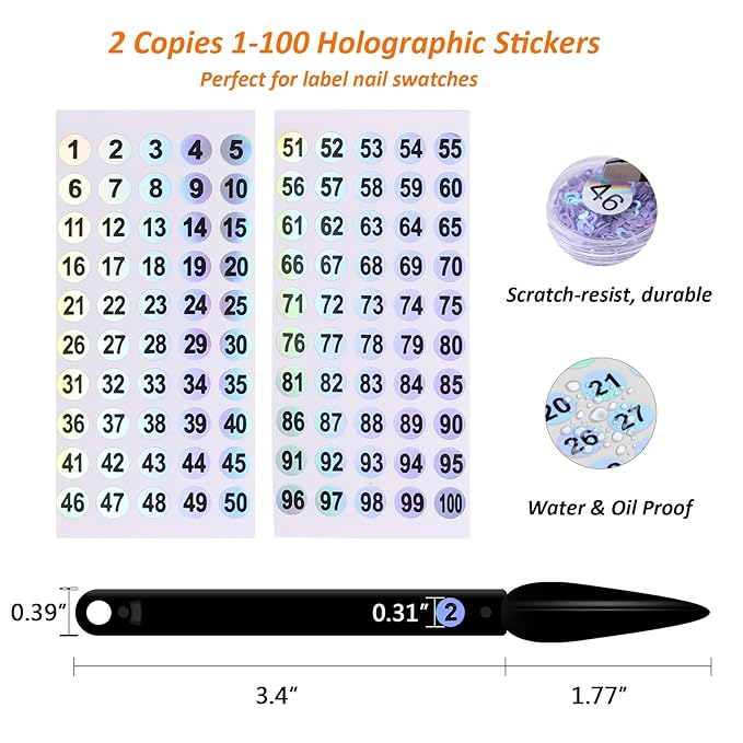 100 ps Nail Swatch Sticks with Number Stickers, Color Display Stiletto Tips, Fan-shaped Nail Practice Sticks, Color Wheel Sample (Black)