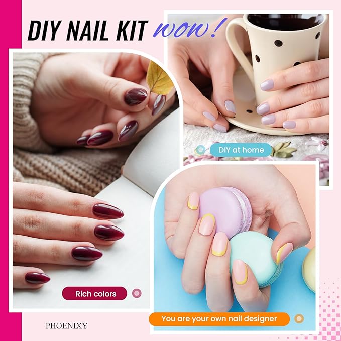 PHOENIXY 51 Pcs Gel Nail Polish Kit with U V Light, 40 Pcs Gel Polish with 5 Pcs Base Top Coat Manicure Starter Nail Polish Set Gifts for Women ST9016