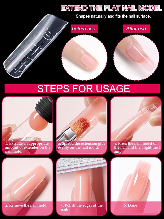 EBANKU 120Pcs Poly Extension Gel Dual Nail Forms - Square Clear Coffin Nail Molds, 12 Sizes for Gel Manicure & DIY