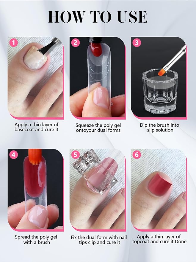 Poly Gel Nail Forms Kit For Toes and Fingers, EBANKU 240PCS Square Toes Dual Forms Nail Extension, Straight Flat Toenail Mold with 2.5oz Nail Slip Solution, Dual-Ended Brush, Nail File & 5PCS Clips
