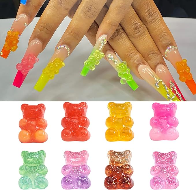 FASHEWELRY 20Pcs Nail Art Charms Kawaii Bear Nail Charms Colorful Bear Charms Bead for Nail Art Decorations, 18x11x8mm