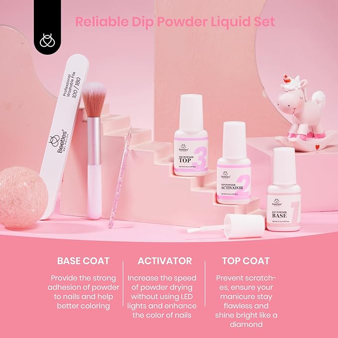 Beetles 36Pcs Dip Powder Nail Kit Starter, 20 Colors Nude Pink Yellow Gray Glitter Burgundy Dipping Powder Set with Base Top Coat Activator Brush Saver for Nail Art Manicure Gift for Women