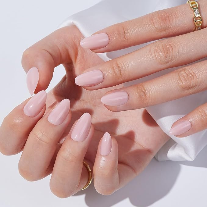 Press On Nails Short Almond - Findigit Pink Press on Nails Soft Gel Stick On Nail with Nail Glue, Fit Natural Reusable Glue On Nails 16 Sizes - 32 Nail Kits Almond Grace