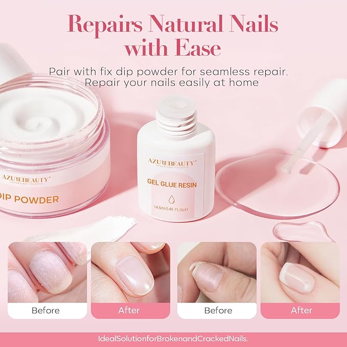 AZUREBEAUTY Nail Repair Glue for Broken Cracked Split Weak Nails, Quick Dry No UV Needed, Easy Application, Durable & Long-Lasting Fast Glue False Nails, Press On Nails