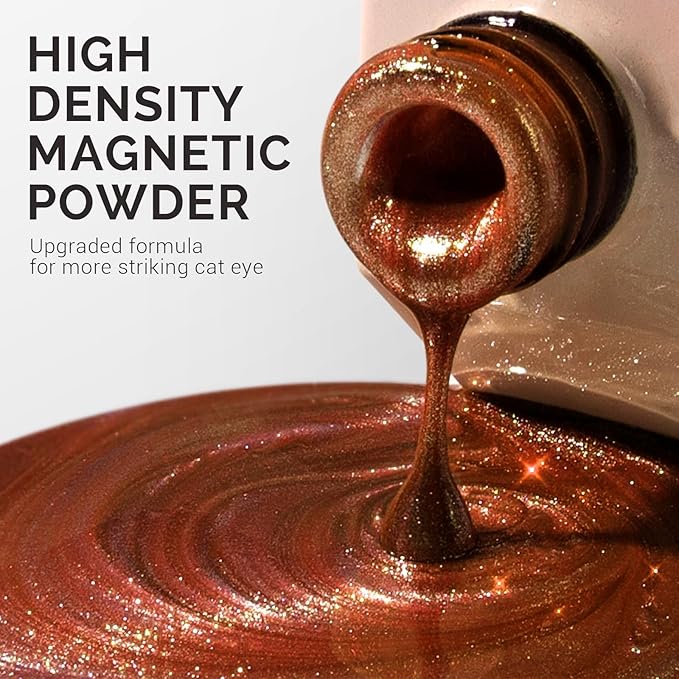MelodySusie Jeweliver Cat Eye Gel Nail Polish, 0.5 Fl Oz Brown Glitter Holographic Magnetic Nail Polish with Magnet, UV Nail Polish for Nail Art Manicure Salon DIY at Home C6692