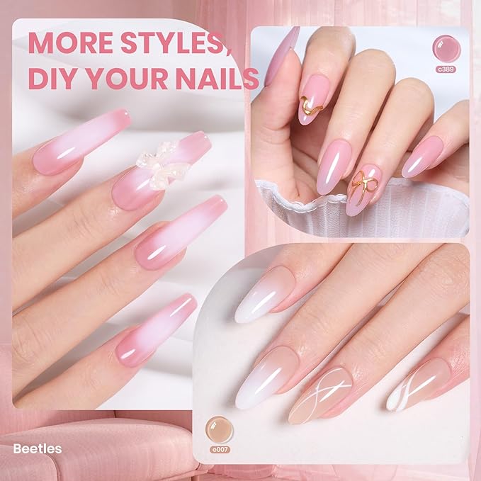 Beetles Sheer Blush Nude Gel Nail Polish Set - 6 Colors 15ML Nude Pink Brown Neutral Jelly Gel Polish Kit Sheer Translucent Effect Soak Off UV Nail Art Design Manicure Gift for Women