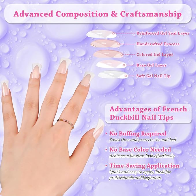 outopen 120pcs Duck Nail Tips Short Cream Pink French Duck Tips Full Cover Fan Flare Duck Tips for Wide Press on Nail Crystal Duck Feet Nail Tips for Polygel Acrylic Extension, 12 Sizes