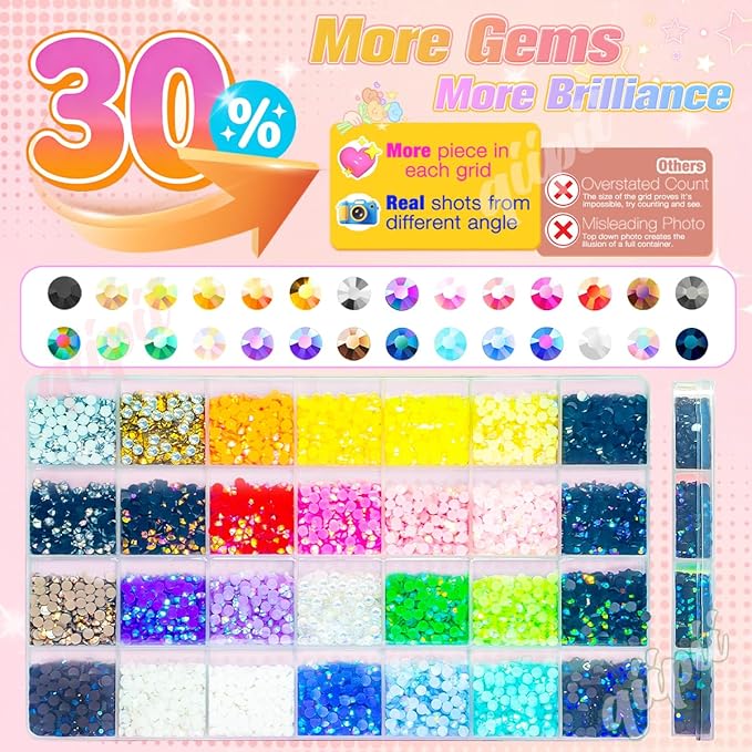 28 Color 4mm Jelly Resin Rhinestones w B7000 Glue for Bedazzling Crafting Flatback Stones Colorful AB Gems Diamonds Bedaazler Kit Charms for Nails Eyes Face Makeup Tumblers Bottles Crafts Shoes
