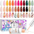 RARJSM Gel Liner Nail Art 24 Pieces 5ml Gel Art Liners for Nails Pink Red Green Yellow Silver Gold Glitter Summer Fall Nude Colors Painting Striping Gelpolish Thin Brush UV Soak off Curing Needed