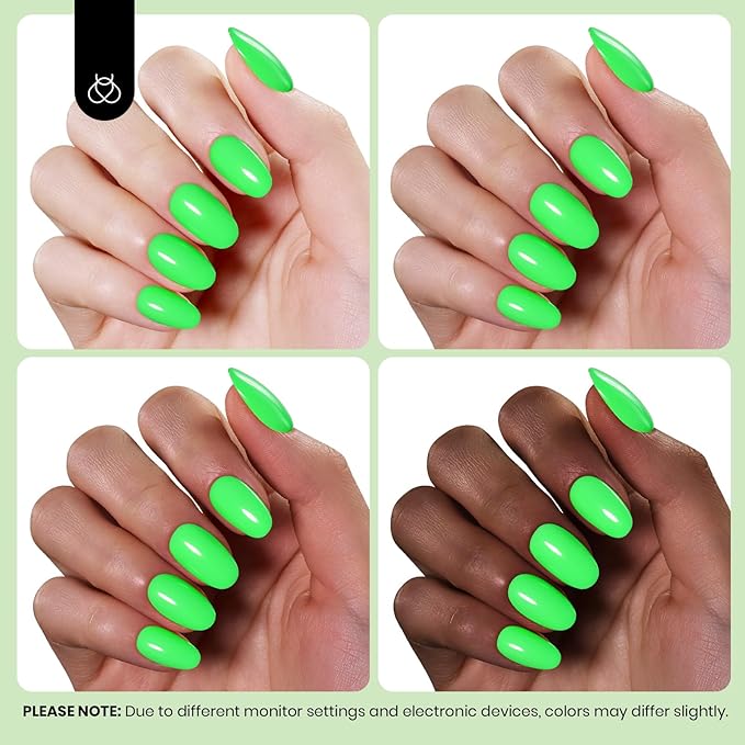 Beetles Neon Green Gel Nail Polish – Hema Free UV LED Soak Off Green Gel Polish Long-Lasting Colorful Bottle St Patricks Day Nails Art Manicure Salon DIY