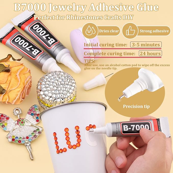 2500PCS SS10/2.8mm Crystal Rhinestones (Orange/Hyacinth) with 2Pcs 10ml B7000 Jewelry Glue, Bedazzling Flatback Glass Rhinestones for Crafting, Gems Diomand Charms for Tumbler Shoes Clothing Nail Art