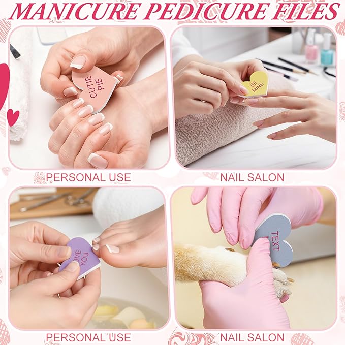 50 Pack Valentines Mini Nail Files Gifts Bulk for Women Candy Conversation Heart Emery Board Double Sided Nails Boards Buffer for Galentines Valentine's Day Gift Employee Staff Coworker